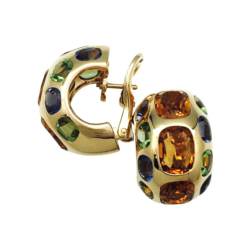 Boucles d'oreilles CHANEL, "Coco", or jaunes et pierres fines - Castafiore