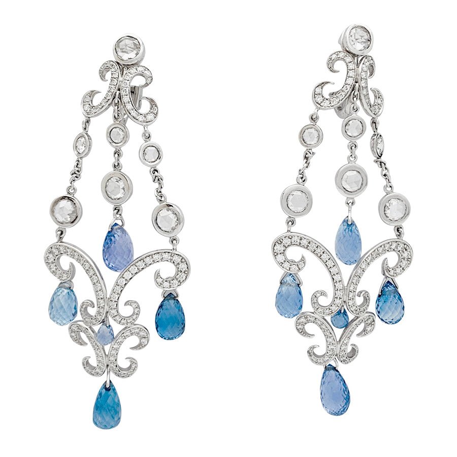 Boucles d'oreilles CHOPARD "Copacabana" en or blanc, diamants, saphirs - Castafiore