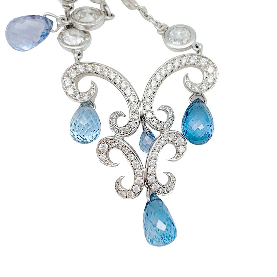 Boucles d'oreilles CHOPARD "Copacabana" en or blanc, diamants, saphirs - Castafiore