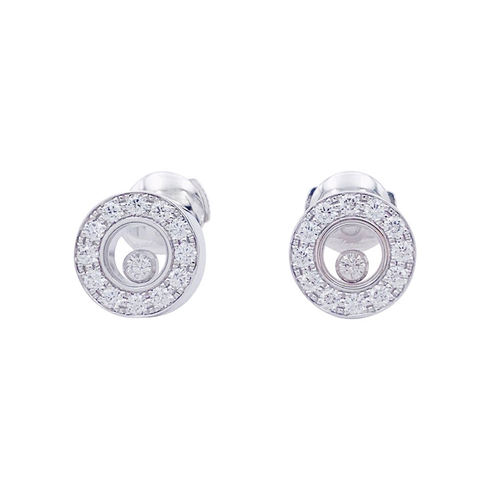 Boucles d'oreilles CHOPARD "Happy Diamonds" en or blanc et diamants. - Castafiore