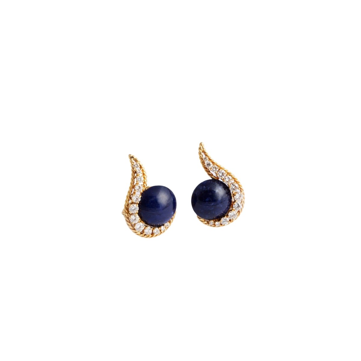 Boucles d'oreilles Clip CHAUMET en or jaune, lapis lazuli et diamants - Castafiore
