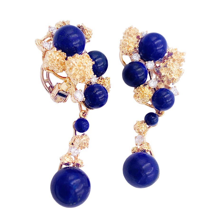Boucles d'oreilles Clip CHAUMET en or jaune, lapis-lazuli et diamants - Castafiore