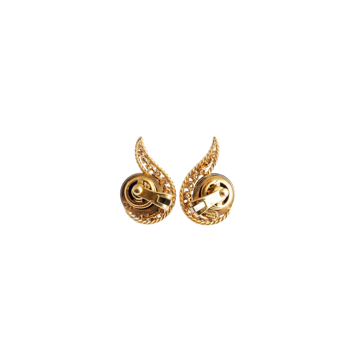 Boucles d'oreilles Clip CHAUMET en or jaune, lapis lazuli et diamants - Castafiore