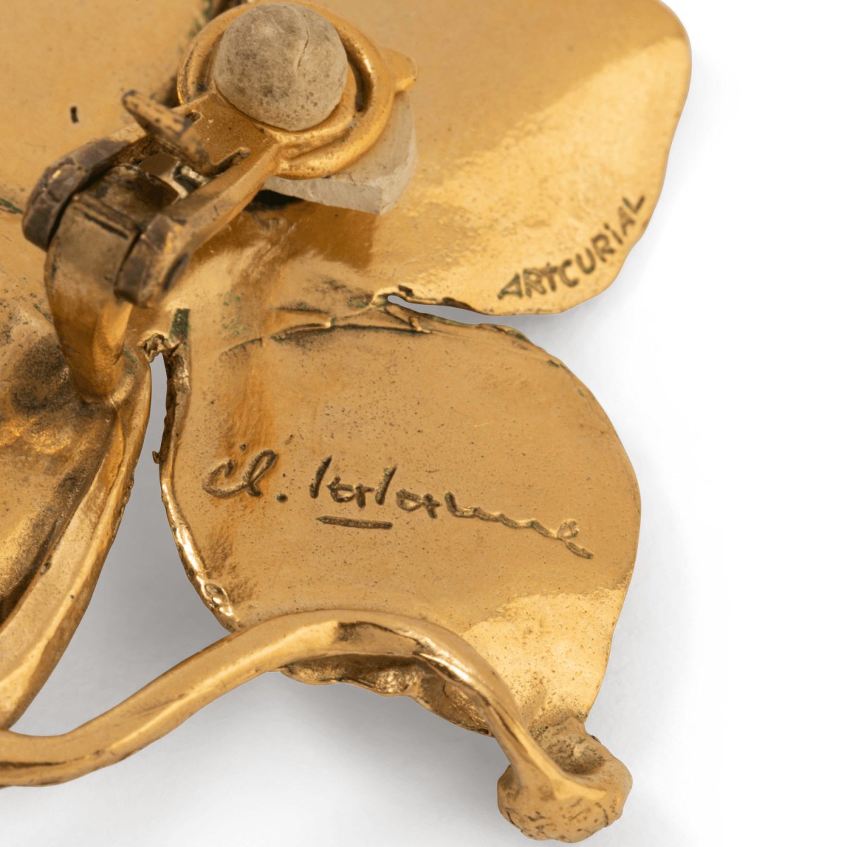 Boucles d'oreilles Clip CLAUDE LALANNE "Hydrangeas" en bronze doré - Castafiore