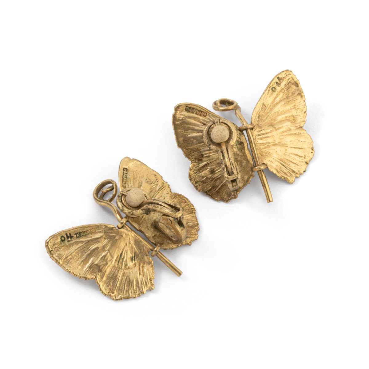 Boucles d'oreilles Clip CLAUDE LALANNE "Papillons", en bronze doré - Castafiore