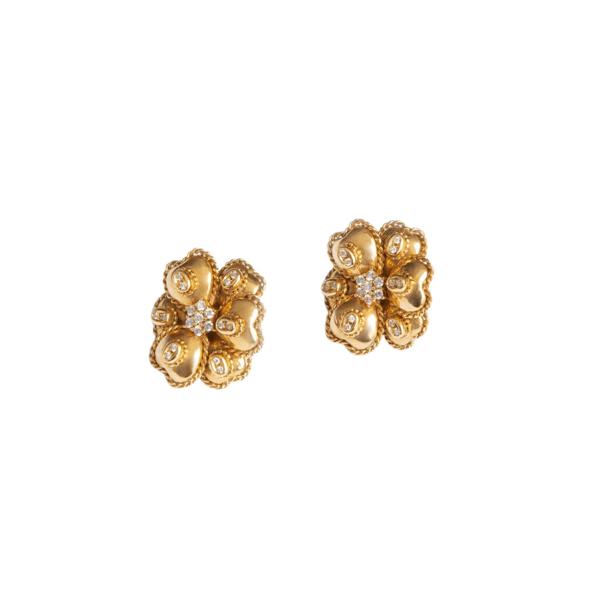 Boucles d'oreilles Clip Fleurs en or jaune et en diamants - Castafiore
