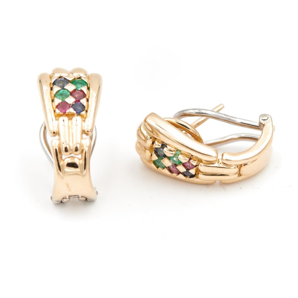 Boucles d'oreilles Clips en 2 ors et pierres fines multicolores - Castafiore