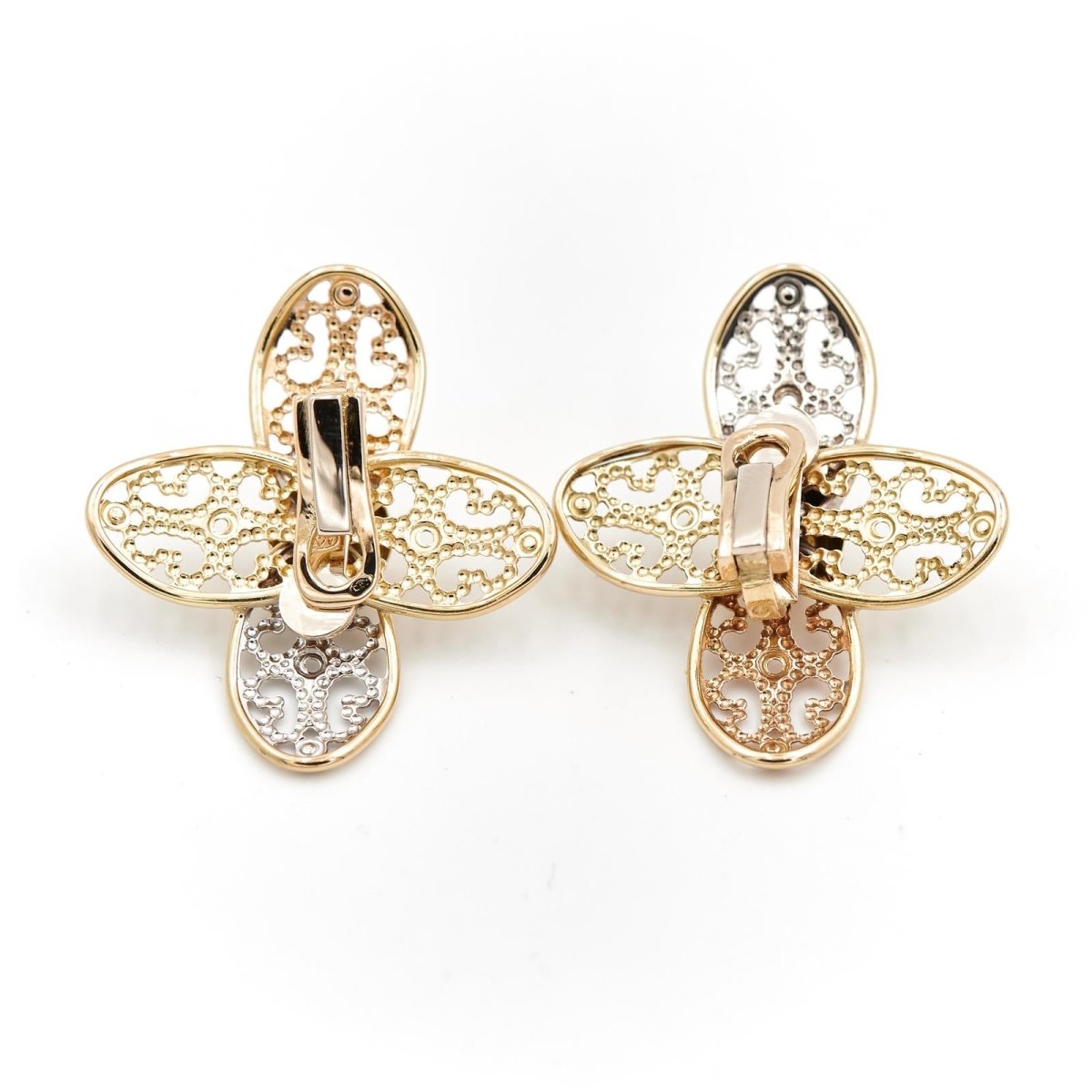 Boucles d'oreilles Clips fleur filigrane en 3 ors - Castafiore