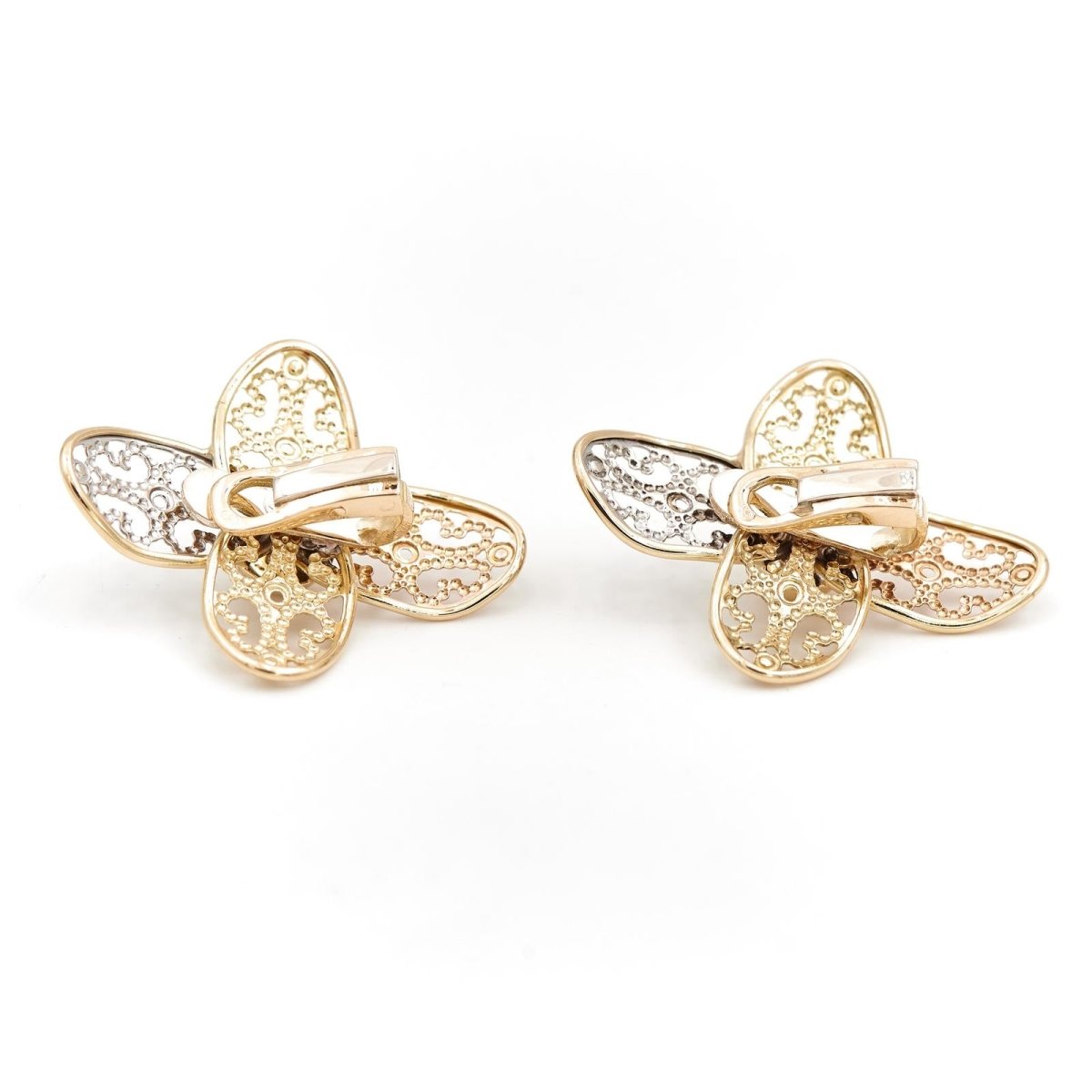 Boucles d'oreilles Clips fleur filigrane en 3 ors - Castafiore