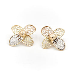 Boucles d'oreilles Clips fleur filigrane en 3 ors - Castafiore