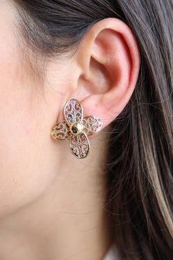 Boucles d'oreilles Clips fleur filigrane en 3 ors - Castafiore