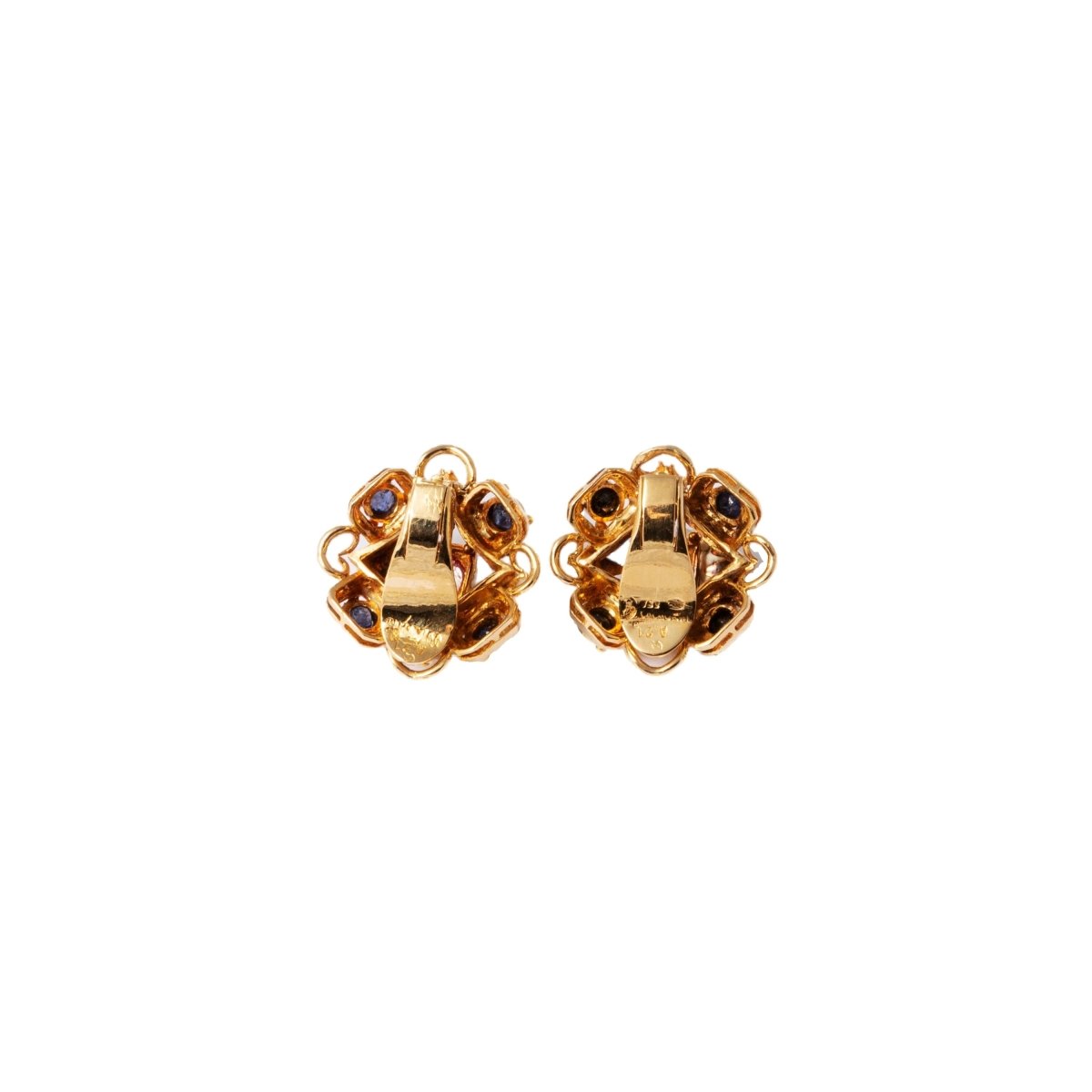 Boucles d’oreilles Clips LALAOUNIS en or jaune, rubis et saphirs - Castafiore
