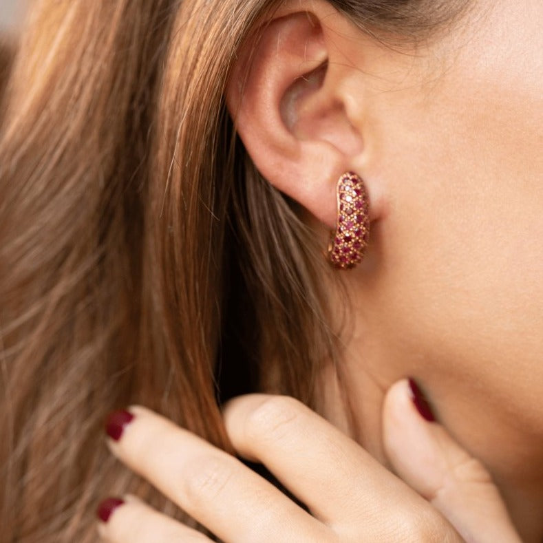 Boucles d'oreilles Clips Pavées rubis en or jaune - Castafiore