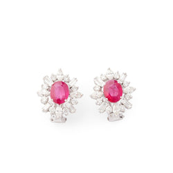 Boucles d'oreilles Clou Marguerite en or blanc, rubis et diamants - Castafiore