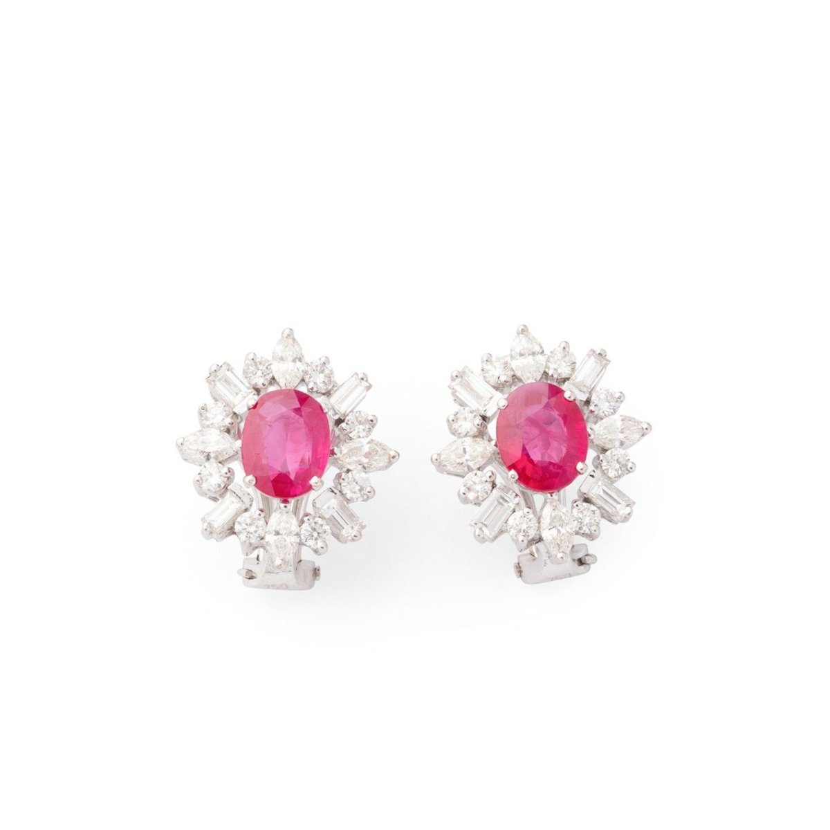 Boucles d'oreilles Clou Marguerite en or blanc, rubis et diamants - Castafiore