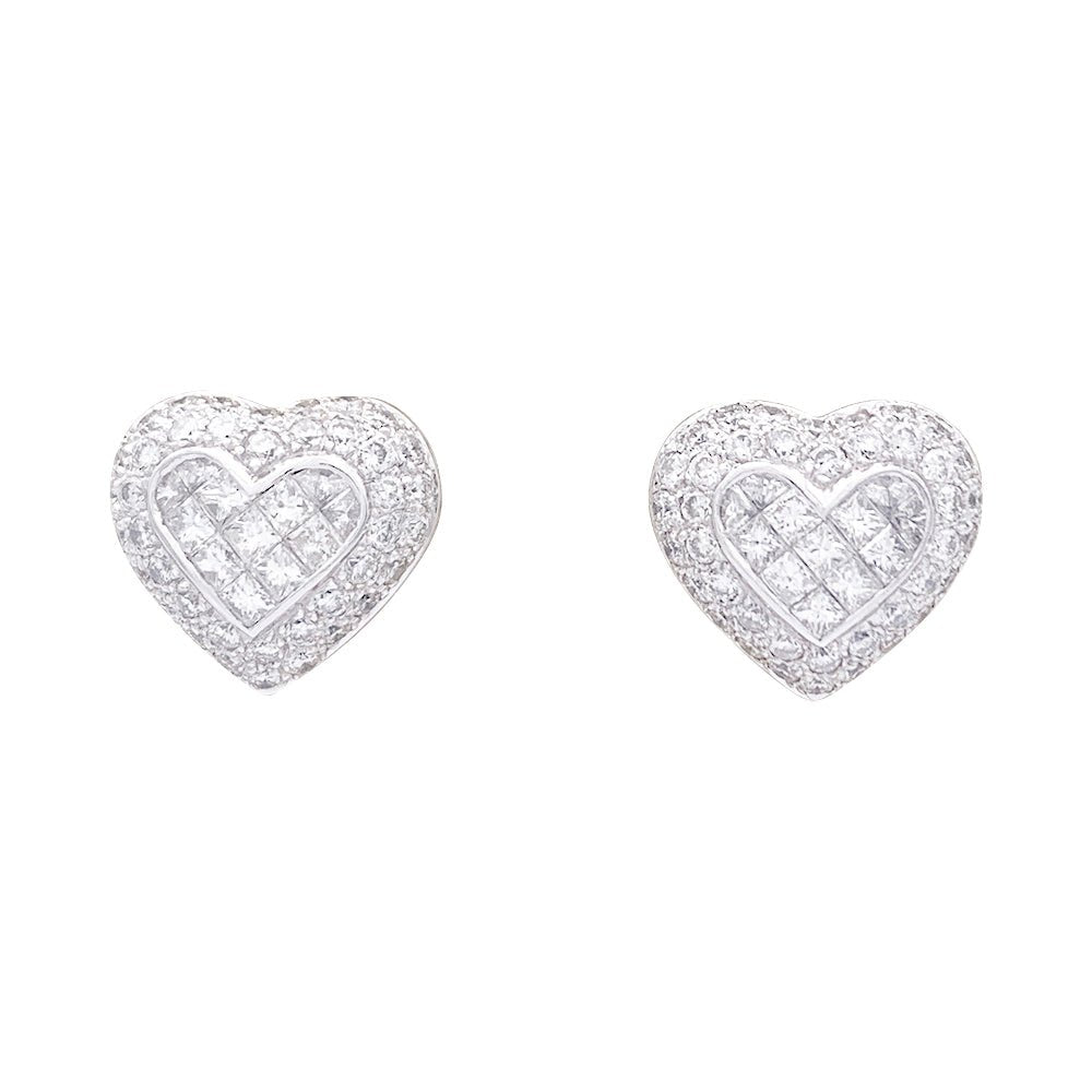 Boucles d'oreilles "Coeur" en or blanc et diamants - Castafiore