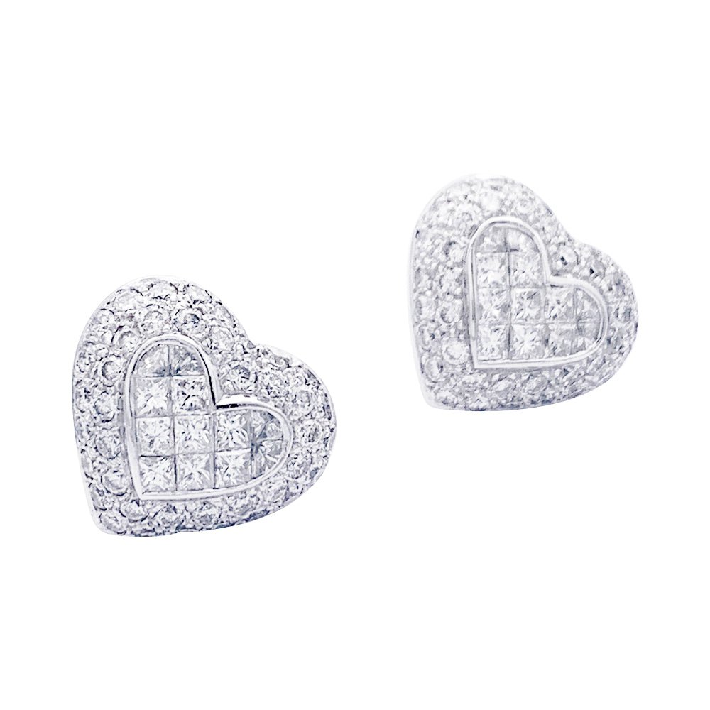 Boucles d'oreilles "Coeur" en or blanc et diamants - Castafiore