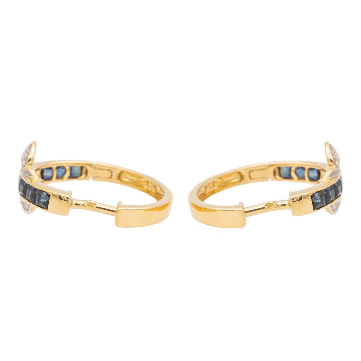 Boucles d'oreilles Créoles coeurs en or jaune, saphirs et diamants - Castafiore