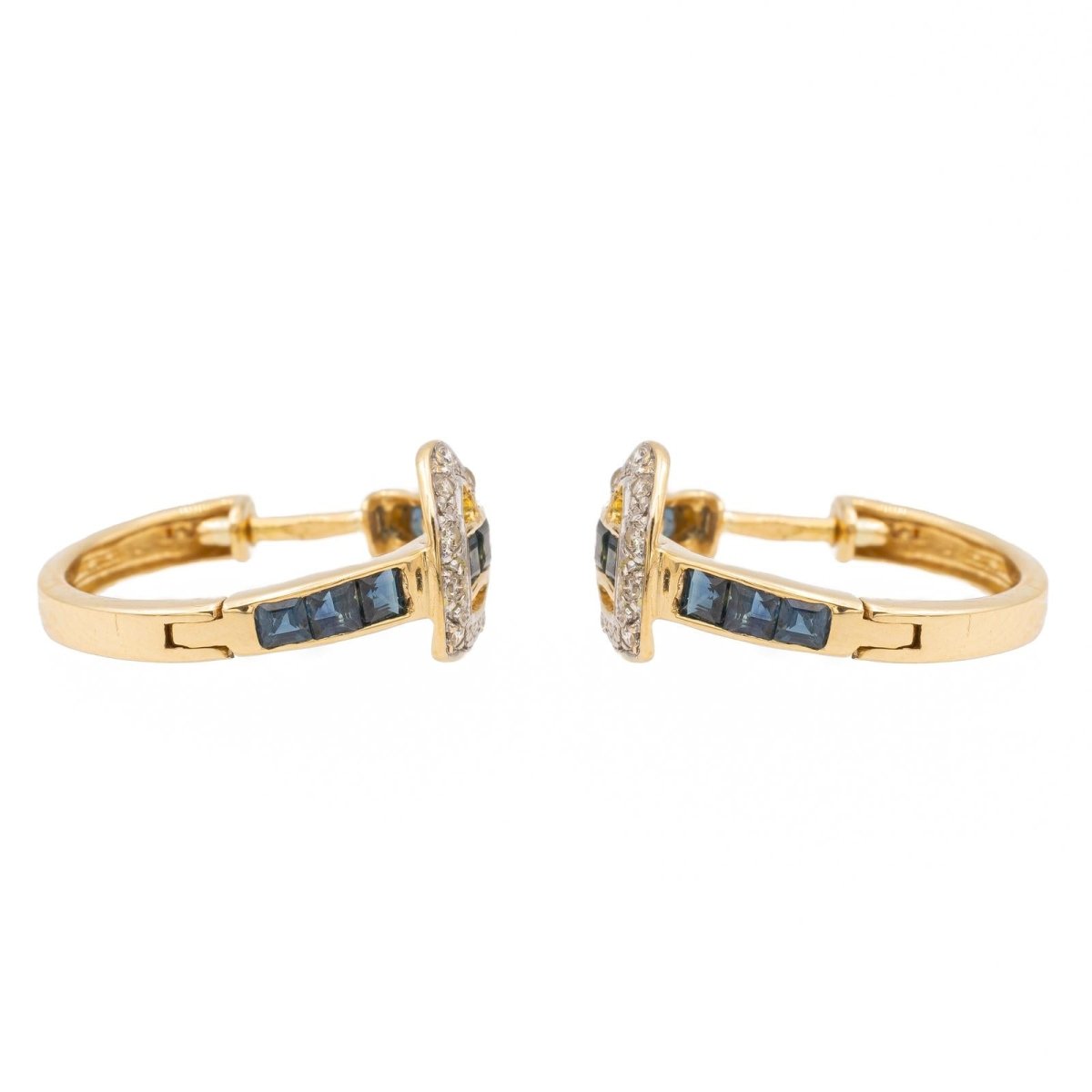 Boucles d'oreilles Créoles coeurs en or jaune, saphirs et diamants - Castafiore
