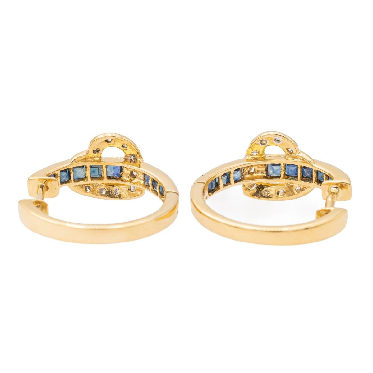 Boucles d'oreilles Créoles coeurs en or jaune, saphirs et diamants - Castafiore