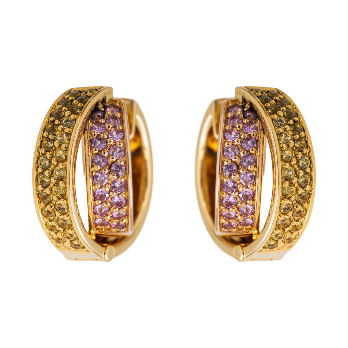 Boucles d'oreilles Créoles en or jaune et saphirs - Castafiore