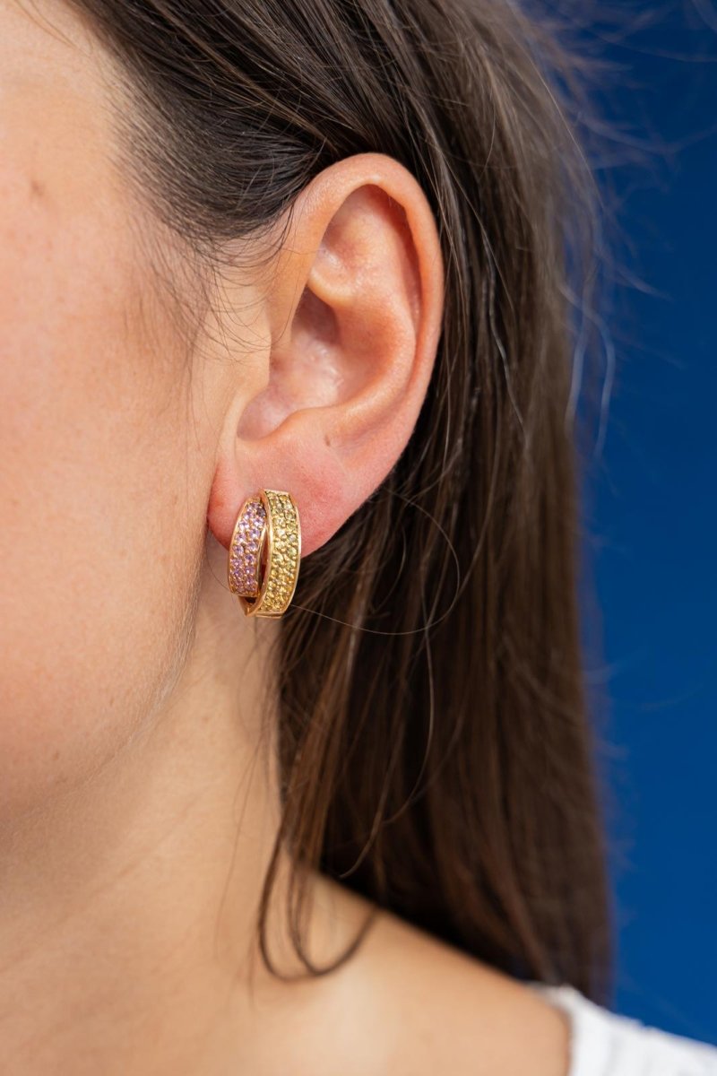 Boucles d'oreilles Créoles en or jaune et saphirs - Castafiore
