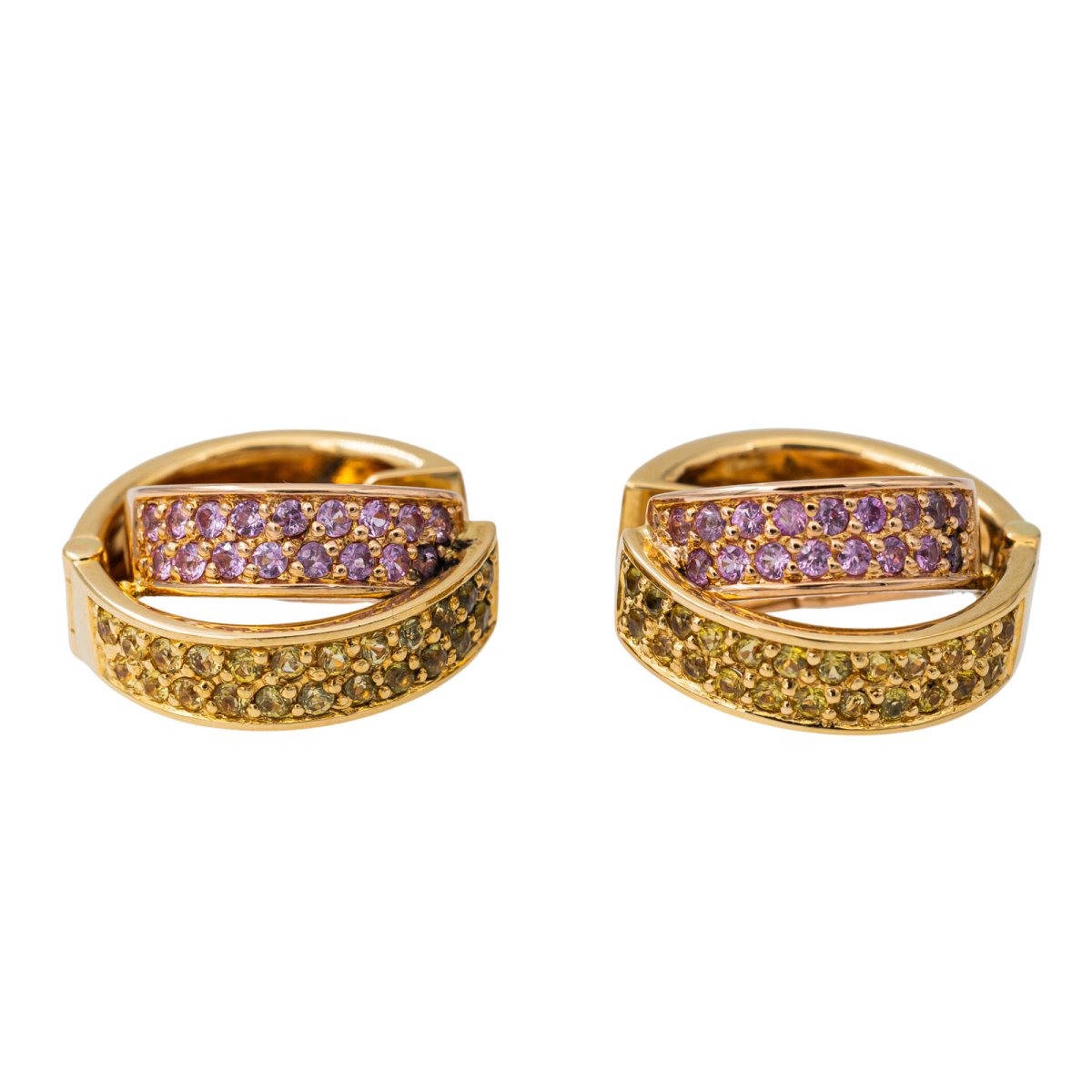 Boucles d'oreilles Créoles en or jaune et saphirs - Castafiore