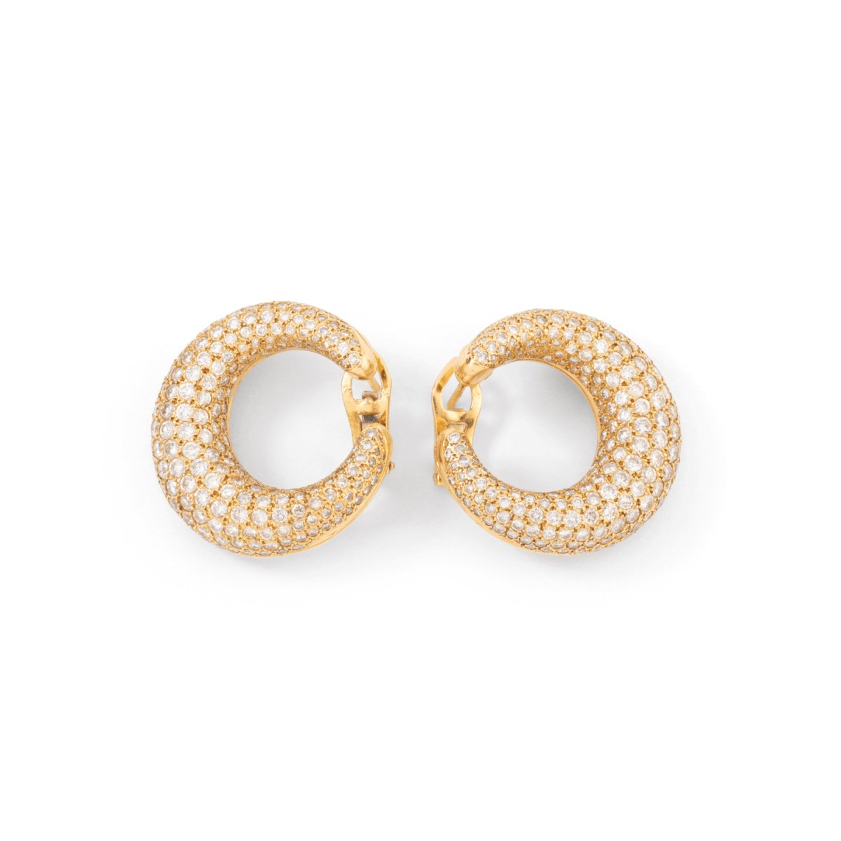 Boucles d'oreilles Créoles en or jaune pavées de diamants - Castafiore
