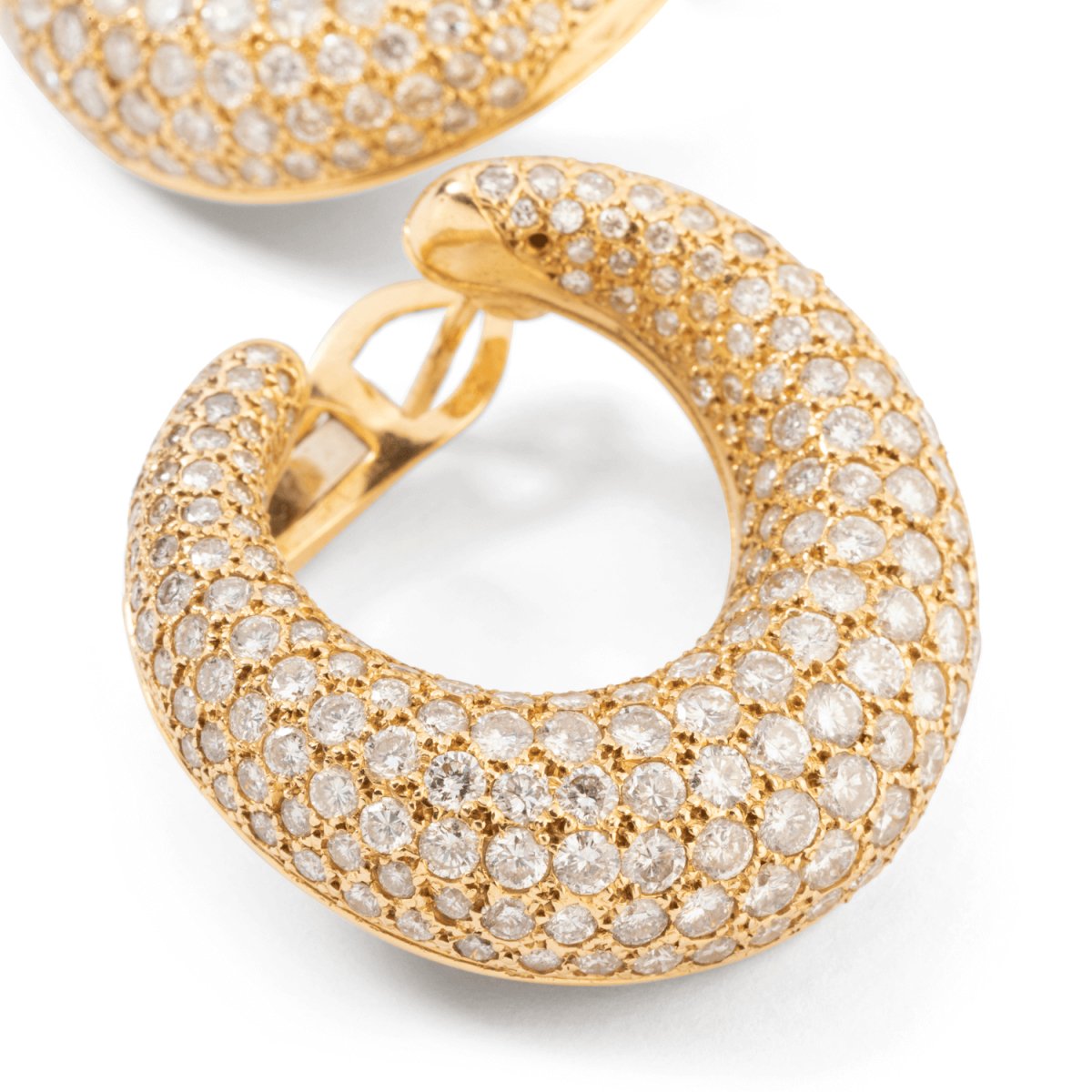 Boucles d'oreilles Créoles en or jaune pavées de diamants - Castafiore