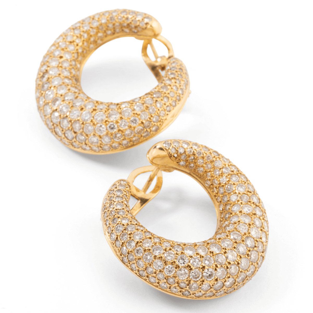 Boucles d'oreilles Créoles en or jaune pavées de diamants - Castafiore