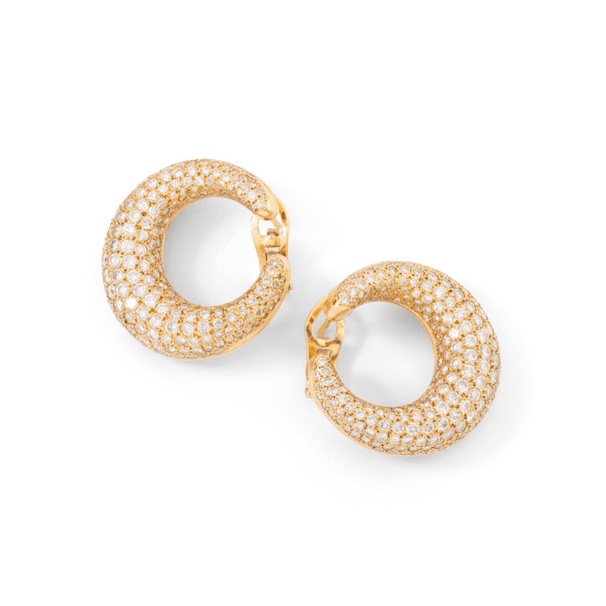 Boucles d'oreilles Créoles en or jaune pavées de diamants - Castafiore