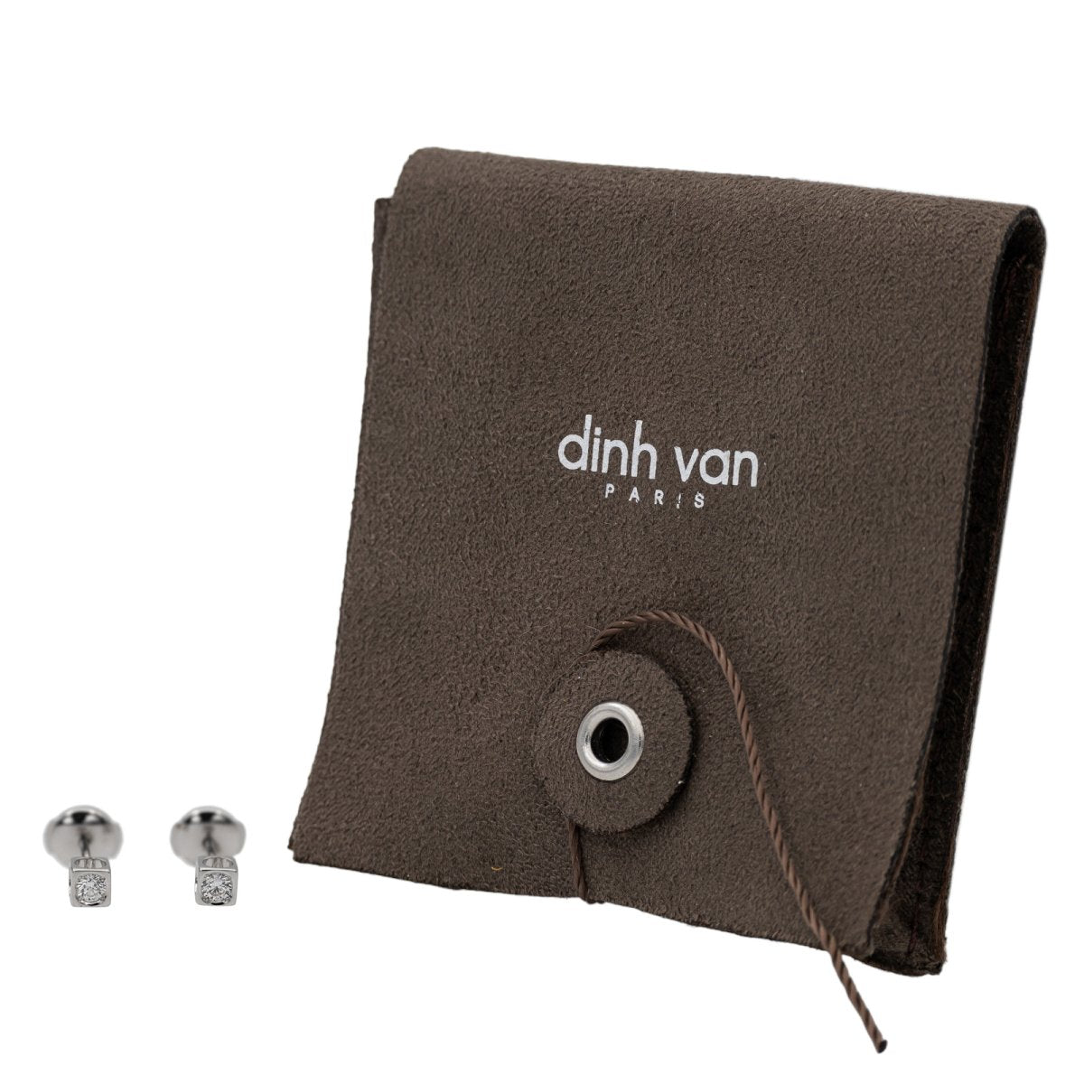 Boucles d'oreilles DINH VAN puces le cube en or blanc et diamants - Castafiore