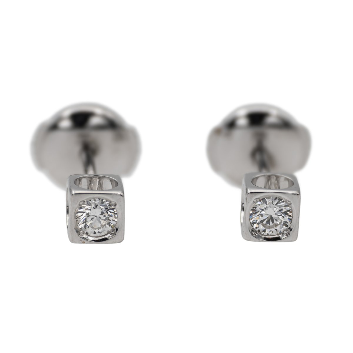Boucles d'oreilles DINH VAN puces le cube en or blanc et diamants - Castafiore