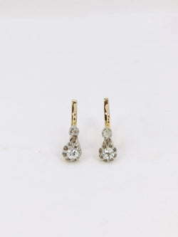 Boucles d’oreilles dormeuses anciennes en or, argent et diamants taille ancienne - Castafiore