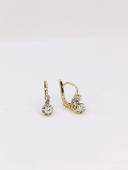 Boucles d’oreilles dormeuses anciennes en or, argent et diamants taille ancienne - Castafiore