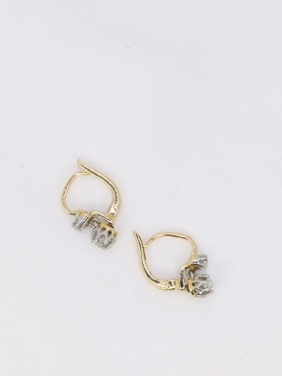 Boucles d’oreilles dormeuses anciennes en or, argent et diamants taille ancienne - Castafiore