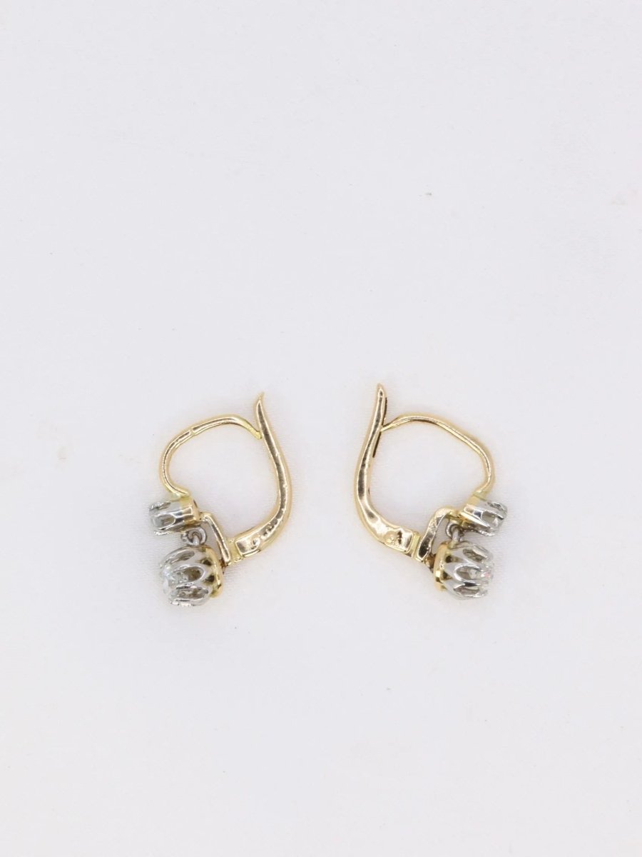 Boucles d’oreilles dormeuses anciennes en or, argent et diamants taille ancienne - Castafiore