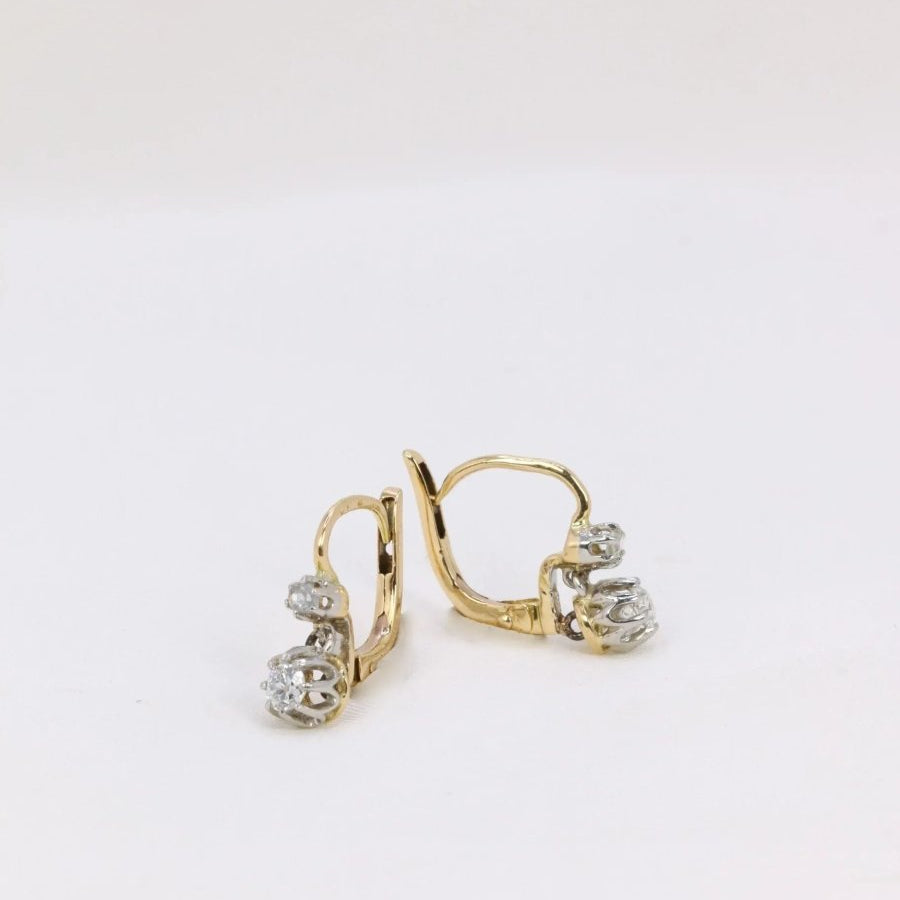 Boucles d’oreilles dormeuses anciennes en or, argent et diamants taille ancienne - Castafiore