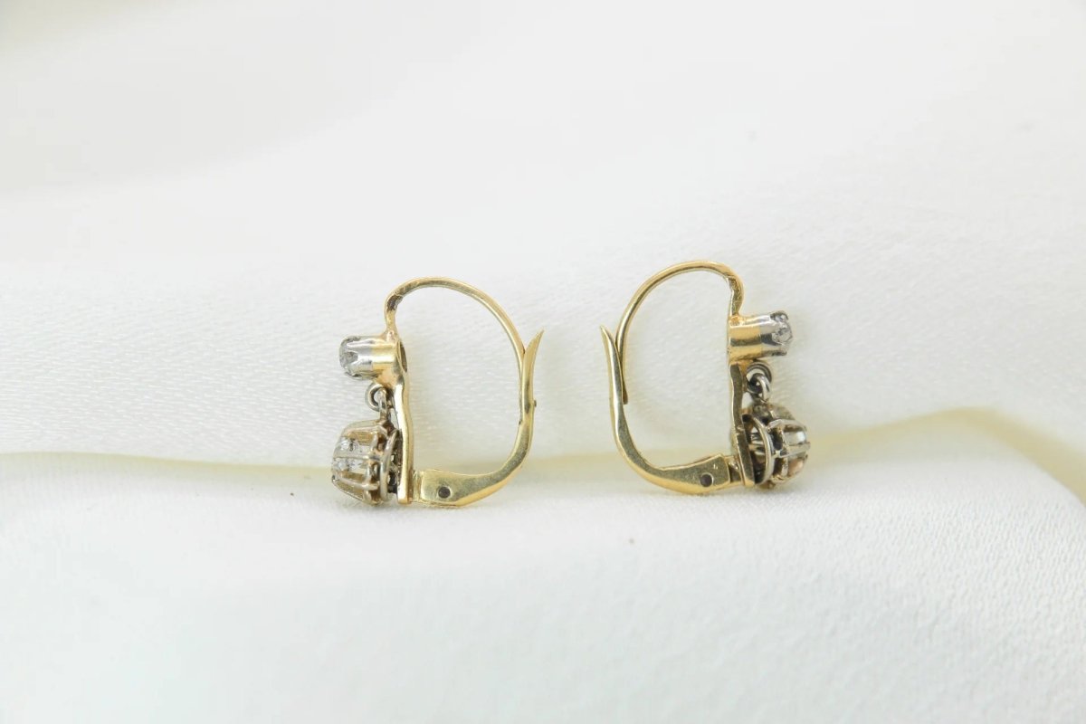 Boucles d’Oreilles Dormeuses Anciennes en Or et Diamants - Castafiore