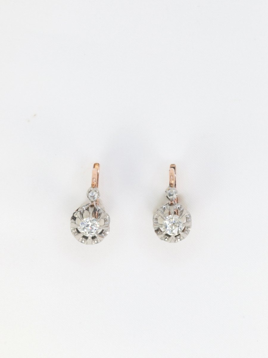 Boucles d’oreilles dormeuses anciennes en or et diamants - Castafiore