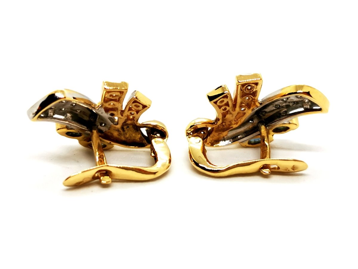 Boucles d'oreilles Dormeuses en 2 ors, diamants et saphirs - Castafiore