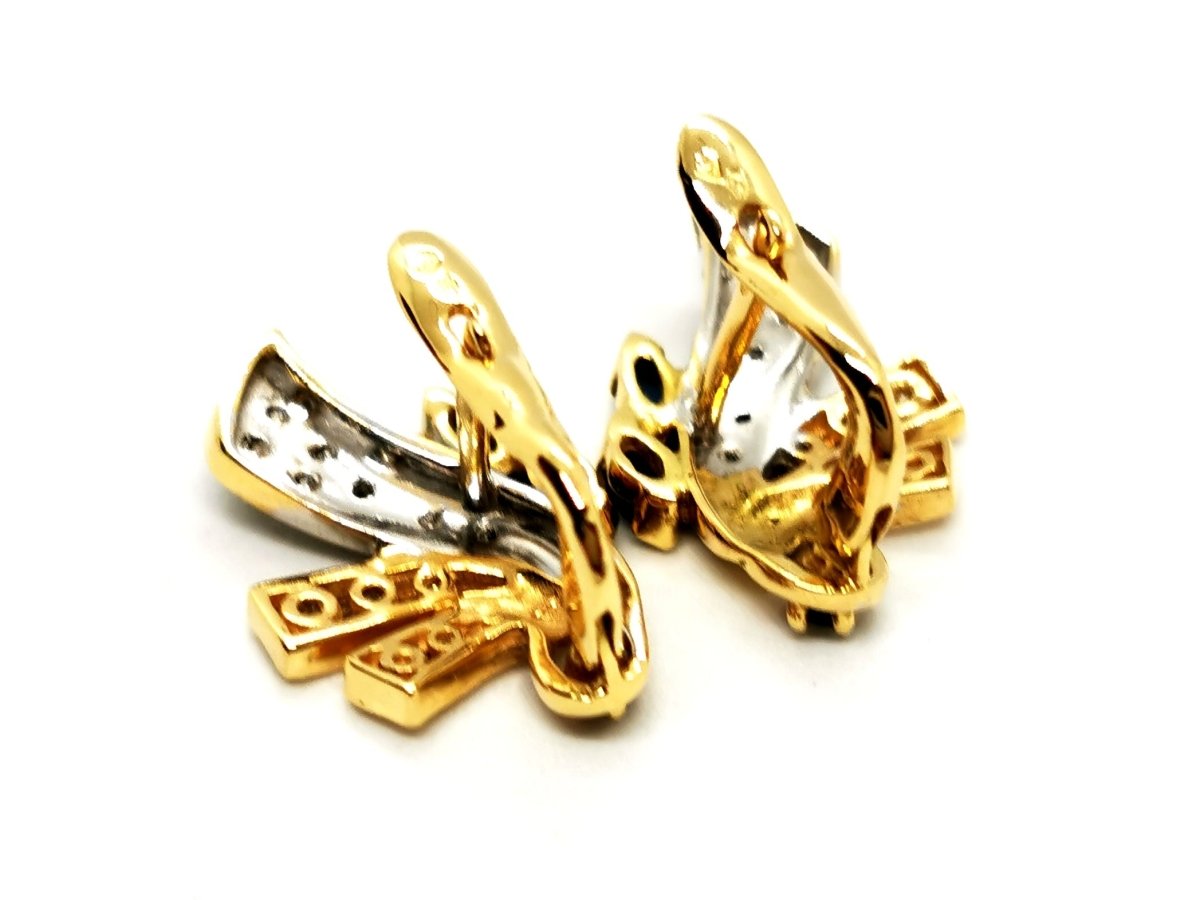 Boucles d'oreilles Dormeuses en 2 ors, diamants et saphirs - Castafiore