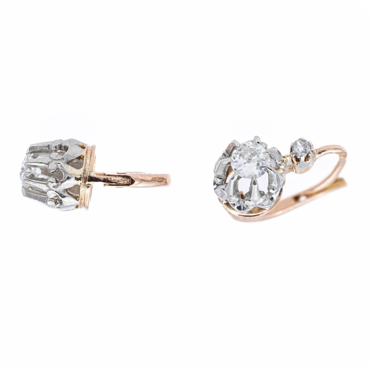 Boucles d'oreilles Dormeuses en 2 ors et diamants - Castafiore