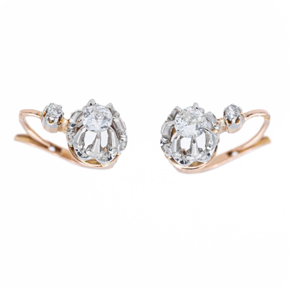 Boucles d'oreilles Dormeuses en 2 ors et diamants - Castafiore