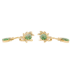 Boucles d'oreilles Dormeuses en or jaune, jade jadéite et diamants - Castafiore