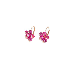 Boucles d'oreilles "Dormeuses" en or jaune, perles de rubis et diamants - Castafiore