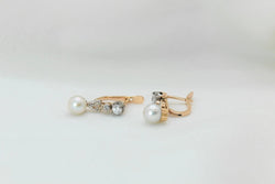 Boucles d'oreilles Dormeuses en Or, Perles et Diamants - Castafiore