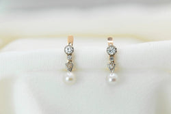Boucles d'oreilles Dormeuses en Or, Perles et Diamants - Castafiore
