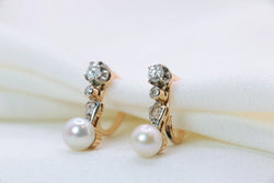 Boucles d'oreilles Dormeuses en Or, Perles et Diamants - Castafiore