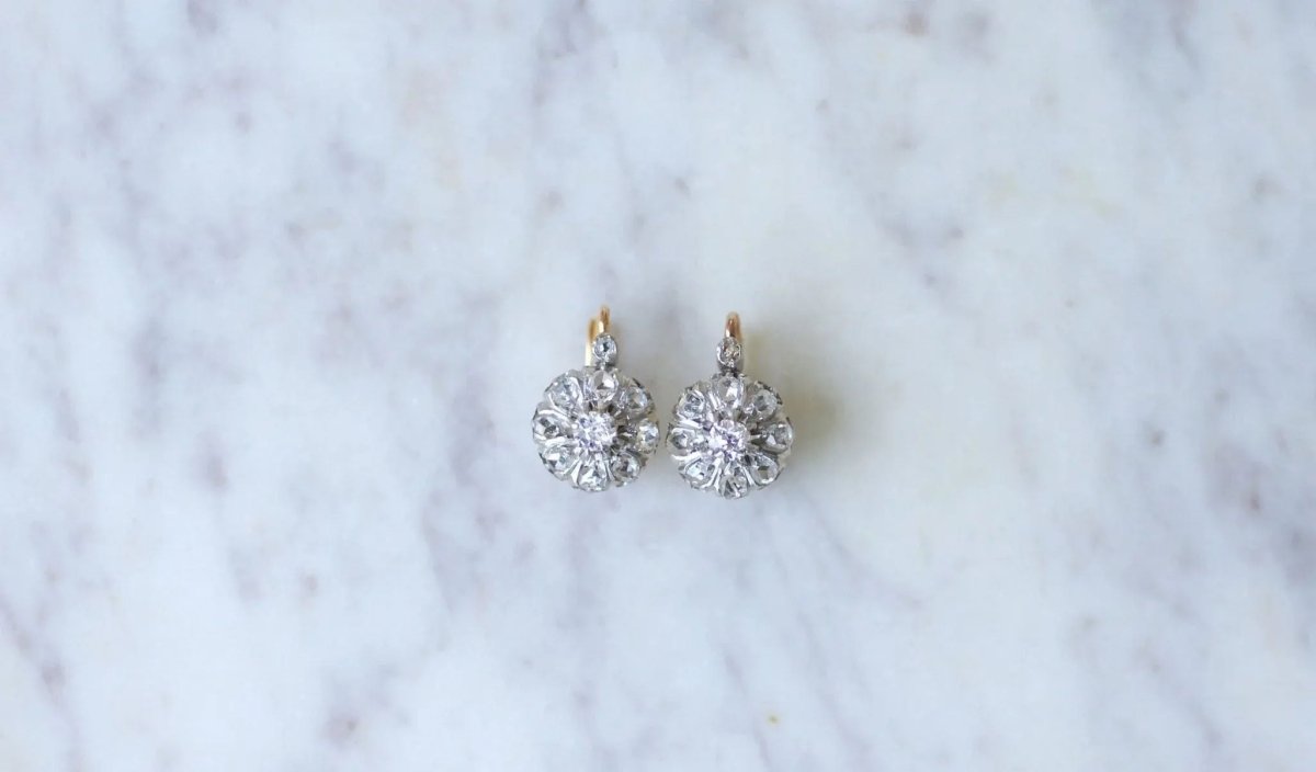 Boucles d'oreilles Dormeuses marguerite diamants - Castafiore